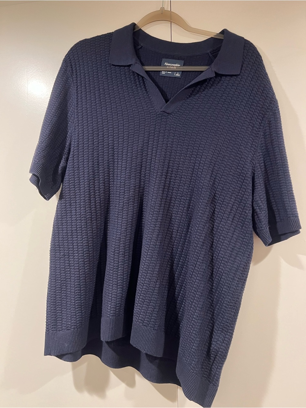 Abercrombie & Fitch Men's Dark Navy Waffle Knit Polo